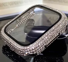 シルバー◎アップルウォッチ画面保護カバー パヴェ仕様 Apple Watchケース 41mm 42mm 44mm 45mm 46mm キラキラ メッキ 高級 ラグジュアリー ジュエリー nam nữ CZダイヤモンド フルラインストーン