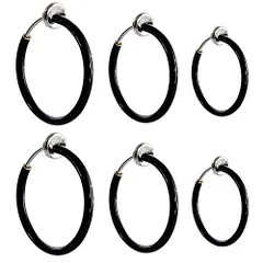 Bông tai giả quốc tế Seiya, Nam, Nữ, Bông tai, Còng tai không lỗ, Không lỗ, Nhẫn, Vòng, Cả hai tai, 3 đôi, Bộ 6, Đen