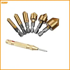 miễn phí vận chuyển★YFFSFDC 皿取り錐ドリル ビット 7本bộ 6/8/9/12/16/19mm+1本自動センターポンチ 皿取錐 下