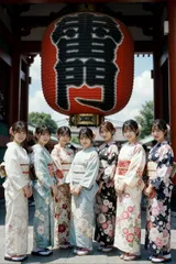 雷門が見守る、7つの浴衣姿｜AIフォトポスター A4｜MRS-003008