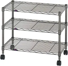 【数量giới hạn】艶のあるđen色 幅59.5×奥行34.5×高さ51cm 収納棚 全体耐荷重240kg（アジャスター使用時） スチールラック 頑丈 キャスター付き 3段 防錆加工 幅60 ポール径19mmパーツ対応 Đen シェルフ TV収納 ルミナス テレビラック