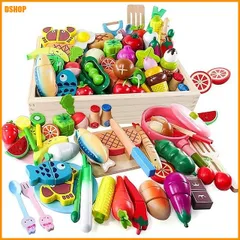 miễn phí vận chuyển★Button Moon おままごとbộ 木製おもちゃ モンテッソーリ 46PCS キッチン玩具 thực phẩm衛生法検査済 切る