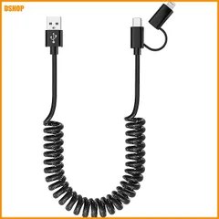 miễn phí vận chuyển★2in1 USB - USB-C および ライトニングケーブル カールコード コンボ Apple Carplay & A