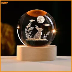 miễn phí vận chuyển★IFOLAINA クリスタル ボール 月とうさぎ dễ thương 誕生日プレゼント 3Ｄ 兔 水晶玉 木製土台付き