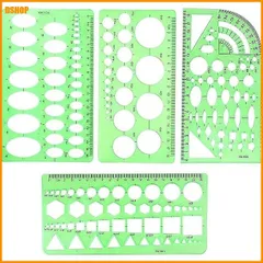 miễn phí vận chuyển★定規 4個bộ テンプレート 円定 規 製図 定規 デザイン定 規 お絵描き定 規 製 図用三角定 規 計量製図用品