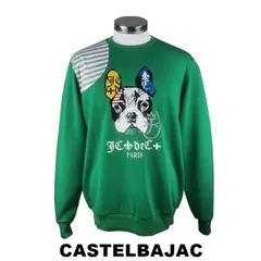 カステルバジャック　CASTELBAJAC　ワンちゃンプリントトレーナー　7216370109-2　Xanh lá