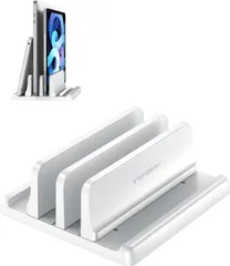 【数量giới hạn】タブレット/ipad/MacBook ABS樹脂製 Pro ホルダー幅調整可能 Air ２台収納 縦置き用 縦置き 省スペース収納 ノートPCスタンド 滑り止め ノートパソコンスタンド -trắng VAYDEER
