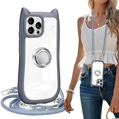 【mới】 適用 iPhone 16 Pro 用 ケース クリア リング付き 隠しスタンド 猫耳 ネコミミ アイフォン 16 pro カバー ショルダー