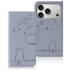 【mới】 Rosbtib 用の iPhone 18 Pro ケース 手帳型 いphone18pro ケース 手帳型 流れ星子猫 dễ thương カード収納-Xám