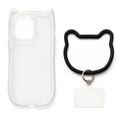 iPhone 16 Pro 対応 スマホケース 猫耳デザイン TPU ケース かわいい ねこ耳 カメラ保護 フチ高設計 やわらかい 着脱簡単 シンプル thời trang 携帯カバー クリアケース × Đenストラップ