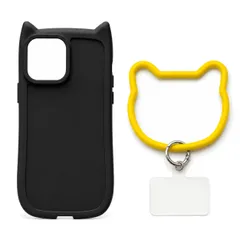 iPhone 16 Pro Max 対応 スマホケース 猫耳デザイン TPU ケース かわいい ねこ耳 カメラ保護 フチ高設計 やわらかい 着脱簡単 シンプル thời trang 携帯カバー Đenケース × イエローストラップ