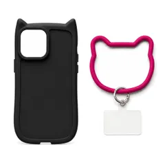 iPhone 16 Pro Max 対応 スマホケース 猫耳デザイン TPU ケース かわいい ねこ耳 カメラ保護 フチ高設計 やわらかい 着脱簡単 シンプル thời trang 携帯カバー Đenケース × ローズストラップ