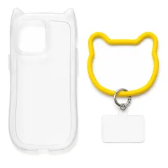 iPhone 16 Pro Max 対応 スマホケース 猫耳デザイン TPU ケース かわいい ねこ耳 カメラ保護 フチ高設計 やわらかい 着脱簡単 シンプル thời trang 携帯カバー クリアケース × イエローストラップ