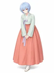 A4Kích cỡ c1305 水色のショートヘアの人物 優しい微笑み 伝統的な韓服スタイル パステルMàu sắcの高画質アートプリント