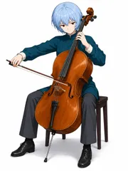 2LKích cỡ c1308 水色のショートヘアの人物 チェロ演奏 アニメ調イラスト 高精細アートプリント 額装インテリア