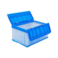 松本産業 折りたたみコンテナ 40L フタ付き Xanh dương/クリア 業務用 頑丈 カードホルダー付き (F40BBC)ym d8ce02bc