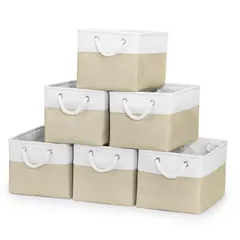 Oterri 収納バスケット 6個bộ 収納ボックス 折り畳み式 取っ手付き LanhCottonChất liệu(TrắngBe,38×28×24cm)ym 304b0819