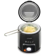☆mới☆LITHON ライソン おひとりフライヤー 0.6L Đen 1年延長保証 温度調節機能付き お手軽 一人用 家庭用 揚げ物 軽量 お手入れ簡単 KDFY-06AB-ex a66ebaf4