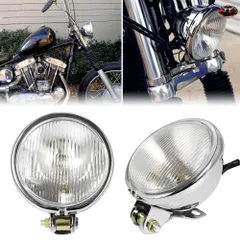 ホンダ、ハーレー、カワサキなどのレトロバイク用ヘッドライト（丸型、ホルダー付き、電気メッキ加工）1個
