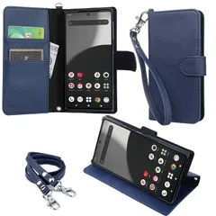 【mới】 wisers AQUOS R9 pro ケース SH-54E 手帳型 スマホケース 対応 (ダークXanh dương) (カードホルダー/スタンド機能付き) ストラップ 2loại付き (ハンドストラップ/ネックストラップ) 2024年 新型
