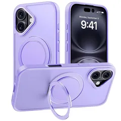 【mới】 Mcoifullと互換性のあるPhone 16 Plusケース多機能360度回転スタンドマグネット搭載 ワイヤレス充電 耐衝撃 マット感 半透明 指紋防止 ライトパープル