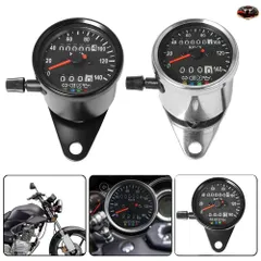 オートバイ用LEDバックライト付きデュアルオドメーター0-140km/hスピードメーターゲージビンテージタコメーター