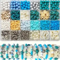 【1860個】カラフルビーズbộ 海洋テーマ hèのクラフトに最適！ブレスレット・イヤリング・レジン封入に！Xanh dươngオーシャンシリーズ