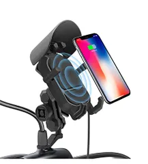 SHEAWA バイク 充電スマホホルダー Qiワイヤレス充電器 15W 10W 7.5W 急速充電 360度回転 車載ホルダー オートバイのサイドミラーに取り付け可能miễn phí vận chuyển 6ae55e13