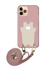 かんたんスマホ5 簡単スマホ5 くま クマ テディベア 韓国 かわいい dễ thương 大人女子 Hồng Be Nâu Xámジュ レザーベルト ストラップ 調節可能 130cm ストラップ付 Màu sắc04