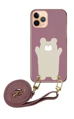かんたんスマホ5 簡単スマホ5 くま クマ テディベア 韓国 かわいい dễ thương 大人女子 Hồng Be Nâu Xámジュ レザーベルト ストラップ 調節可能 130cm ストラップ付 Màu sắc05