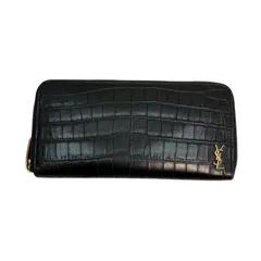 SAINT LAURENT サンローラン クロコ型押しラウンド長財布 Đen レザー 長財布 レザー Đen nữ【中古】471