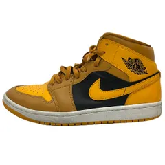NIKE(Nike) Giày thể thao 27.5 nam エア ジョーダン 1 ミッド BQ6472-700 イエローオレンジ×đen レザー