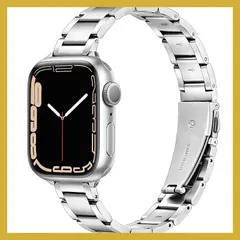 【Daturus】互換アップルウオッチバンド ステンレス鋼 スリムアップルウオッチ交換ベルト iwatch series 10/9/8/SE2/SE/7/6/5/4/3/2/1対応 長さ調整可能 女性用 クラシックなApple Watch バンド（シルバー、4