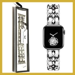 Royce&Roland Apple watch チェーンベルト thời trang アップルウォッチ 時計 バンド (合皮レザー シルバー メタル) nữ nam ギフト プレゼント (44mm 45mm 46mm 49mm, シルバー/Trắng)