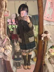 花+CHECK パータン コージー モリ ウール カーディガン