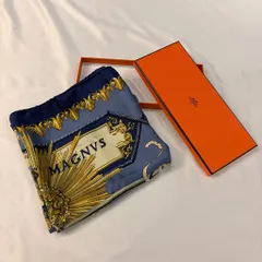 HERMES エルメス カレ90 LVDOVICVS MAGNVS Lụaスカーフ Xanh navy size:-【中目đenB09】