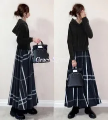 bộアップ nữ 未使用 phong cách thường ngày  2点bộ tay dài パーカー ニットパーカー Áo len Chân váy Chân váyスーツ チェック柄 不規則 ロングChân váy màu trơn xuân thu đông ロング 上下bộ size lớn  xzzhang579