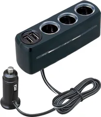【数量giới hạn】イルミソケット4 シガーソケット増設分配器 ソケット3連+2USB 車内用品 F285 セイワ(SEIWA) コードタイプ