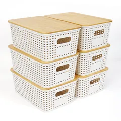 Y-Step 収納ボックス 小物入れケース 収納ケース 6個bộ trắng 蓋付きプラスチック ポリプロピレン収納カゴ 収納バスケット 収納かご 雑貨整理 卓上収納 取っ手付き 小物 整理整頓 クローゼット 押入れ収納 洗面所 キッチン収納 リビ de509948