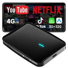 CarPlay AIボックス、Netflix/YouTube/TFカード対応 ワイヤレスCarPlayアダプター、4G LTE内蔵 ワイヤレスAndroid Autoアダプター、フルAndroid搭載 AIボックスCarPlay、AIスキル搭 3b593c04
