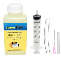 - superInk ユニバーサル 洗浄液 インクジェットプリントヘッド用（キヤノン エプソン クリーニング液 ブラザー HP リコー）+ 手袋1組 + 10ml注入器 + 100ml 針 + キャップ + シリコーン チューブ2本