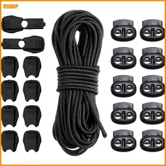 miễn phí vận chuyển★ゴム紐 コードロック 21点bộ 2.5mm×10m Giày紐 コードロック 紐止め 各10個 スプリングコードストッパー