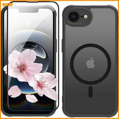 miễn phí vận chuyển★MagSafe対応 iPhone 16e/se4 ケース ガラスフィルム付き マット仕上げ 半透明 マグネット搭載 アイ