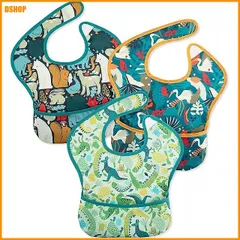 miễn phí vận chuyển★[GLLQUEN BABY] 食事エプロン 離乳食 保育園 5点bộ ベビー 子供 bẩn防止 Freesize 防水 洗濯