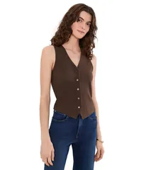 メイドウェル nữ Áo Áo sơ mi ベスト ニット Madewell Knit Vest Dark Brown Nâu