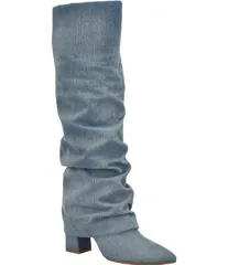 ゲス nữ Giày ブーツ・レインブーツ トール デニム Guess Geima Denim Slouch Foldover Tall Boots Medium Blue Xanh dương