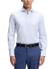 ボス nam Áo Áo sơ mi スリムフィット BOSS Hank Grid Slim Fit Dresshirt Light Pastel Blue Xanh dương