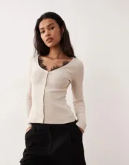 エイソス nữ Áo Áo thun Vネック レーストリム レース ASOS DESIGN long sleeve top with v neck and black lace trim in