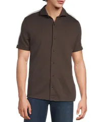 ムラノ nam Áo Áo sơ mi スリムフィット Murano Liquid Luxury Slim Fit Neoprene Short Sleeve Button Front Shirt Dark