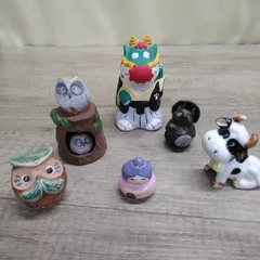 陶器の置物「森の動物」その他 ミニKích cỡ 貯金箱、鈴入り ６ケまとめ 中古品 長期間保管品 C632